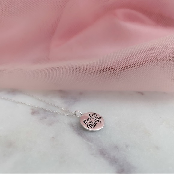 925 SS Good Vibes disc charm necklace - Picture 4 of 8